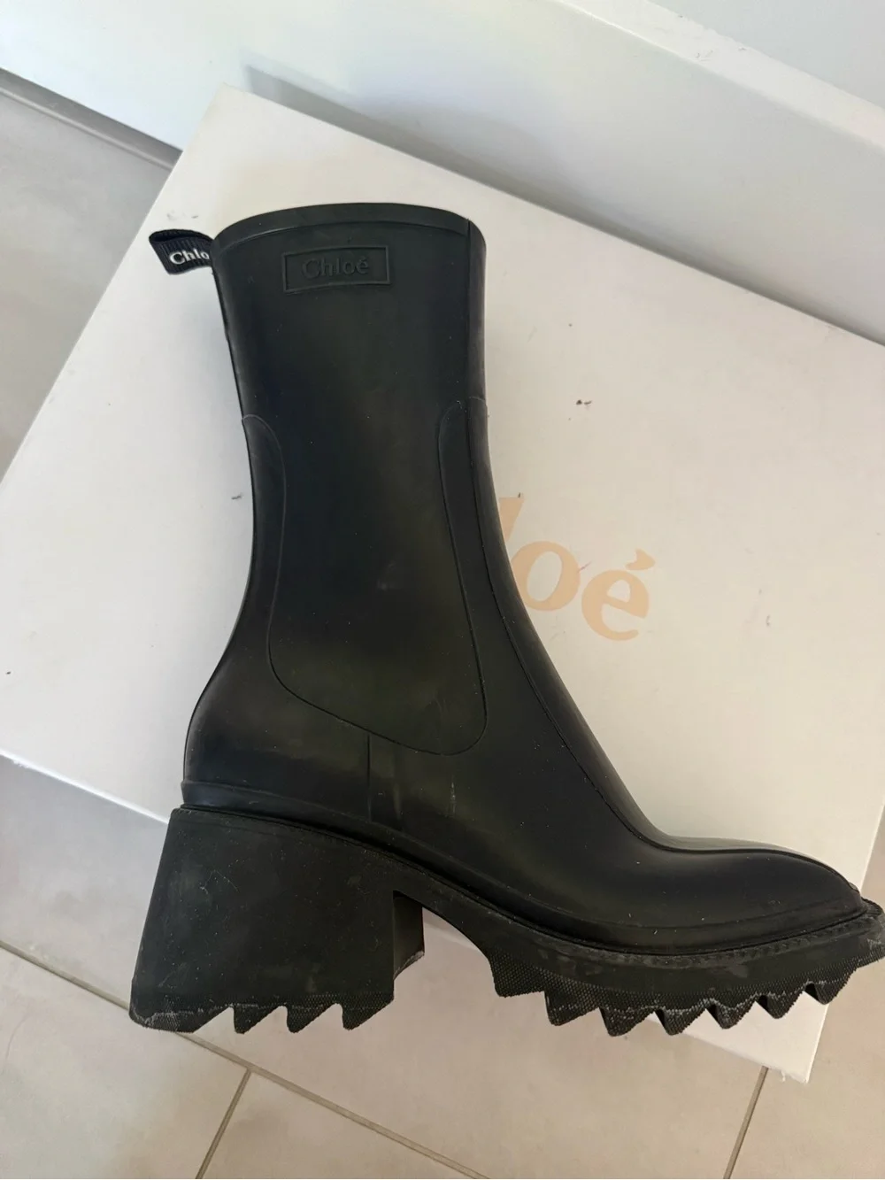 Chloé Black Rubber Mid-Calf Zip-Back Boots